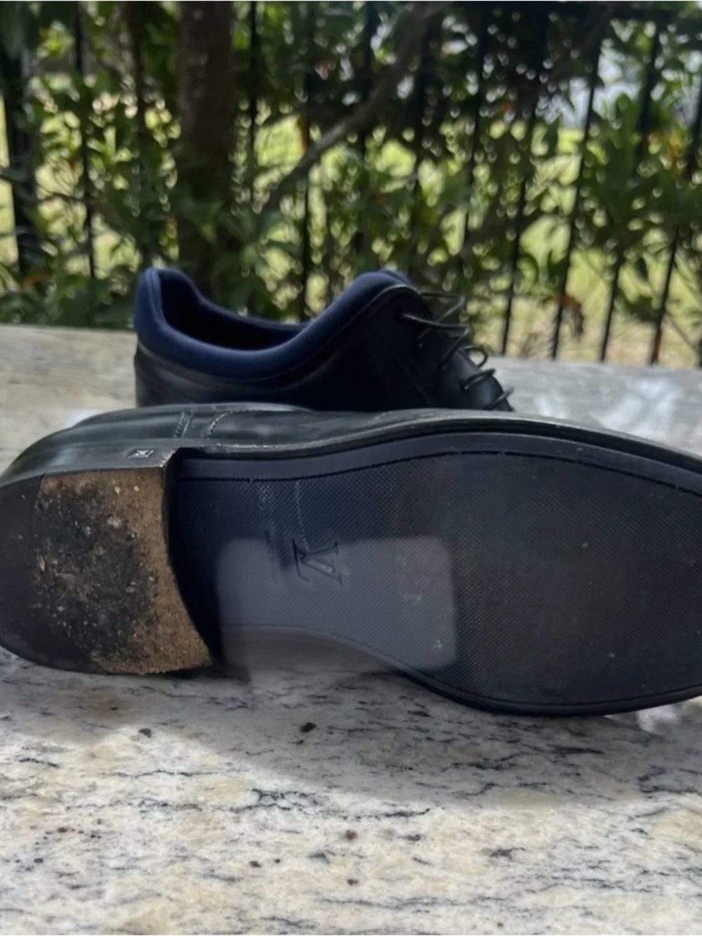 Louis Vuitton Black Leather Derby Oxfirds with Navy Trim 9.5